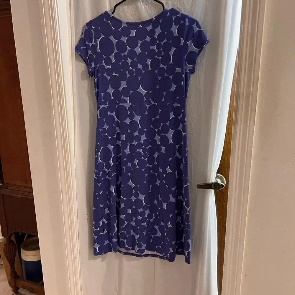 Boden blue circle pattern stretch jersey midi dress size 8